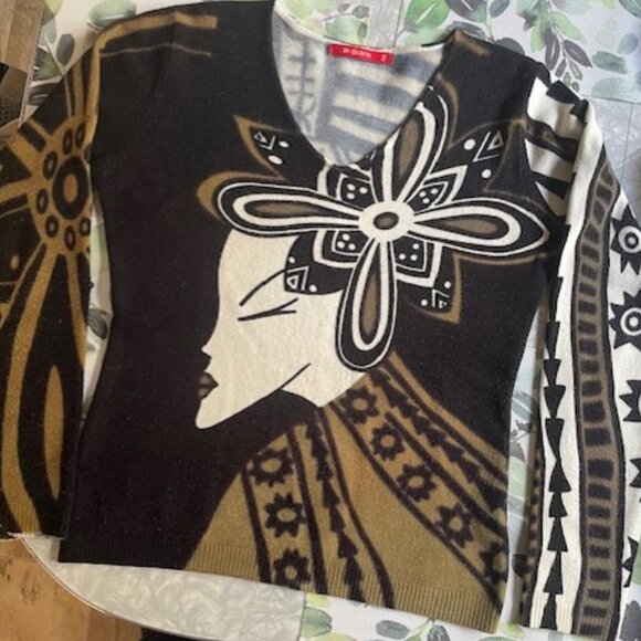 Vintage NOUN PARIS Japanese Lady Graphic Long Sleeve Knit Size S - Picture 2 of 9